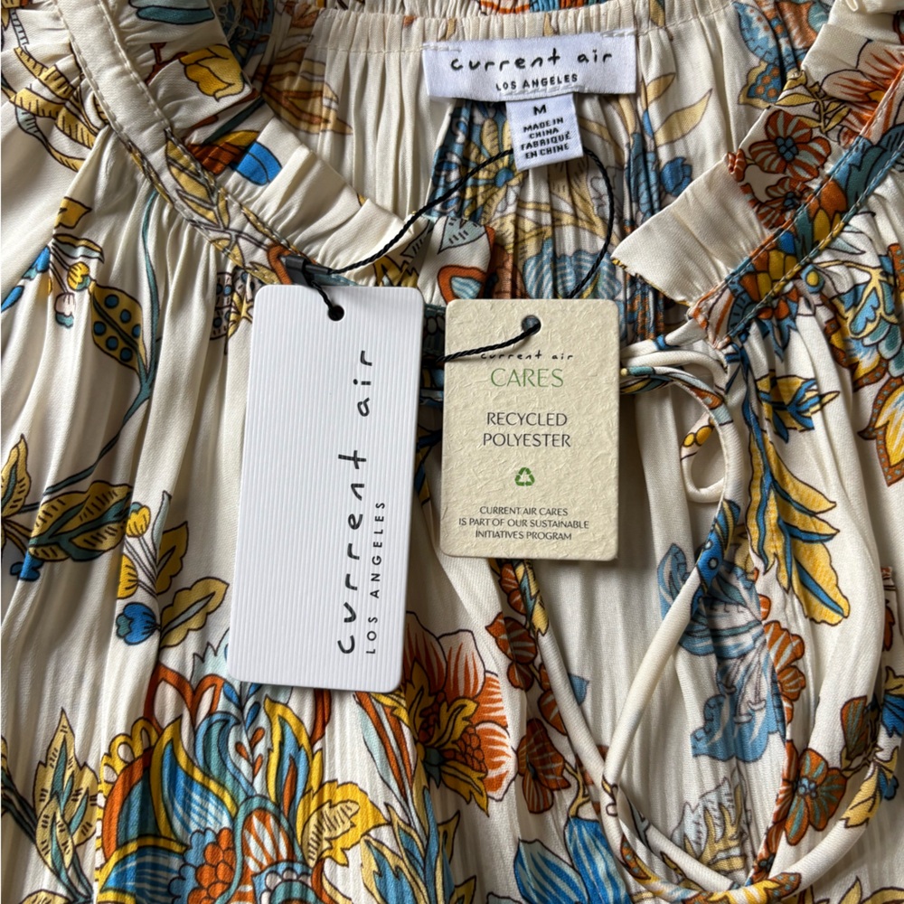 Current Air Multicolor Floral Satin Peasant Blouse Size M - Picture 9 of 15